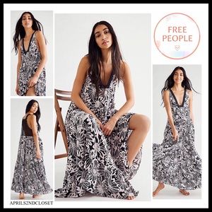 FREE PEOPLE BOHO FLOWY MAXI DRESS CROCHET LACE BOHEMIAN PRINT FLORAL A2C